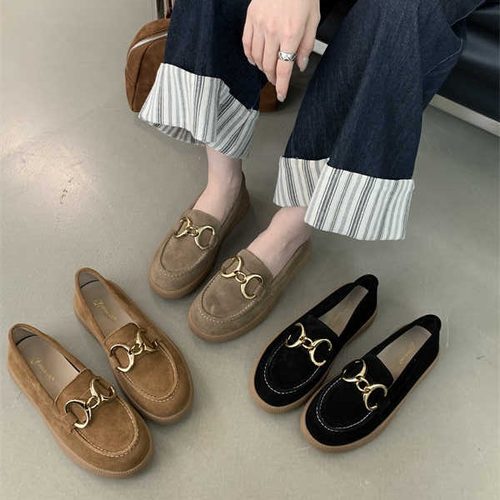 孕妇牛皮一脚蹬防滑妈妈鞋平底