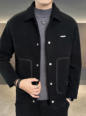 意大利新款翻领羽绒服男士短款毛呢大衣冬季新款潮牌加厚呢子外套