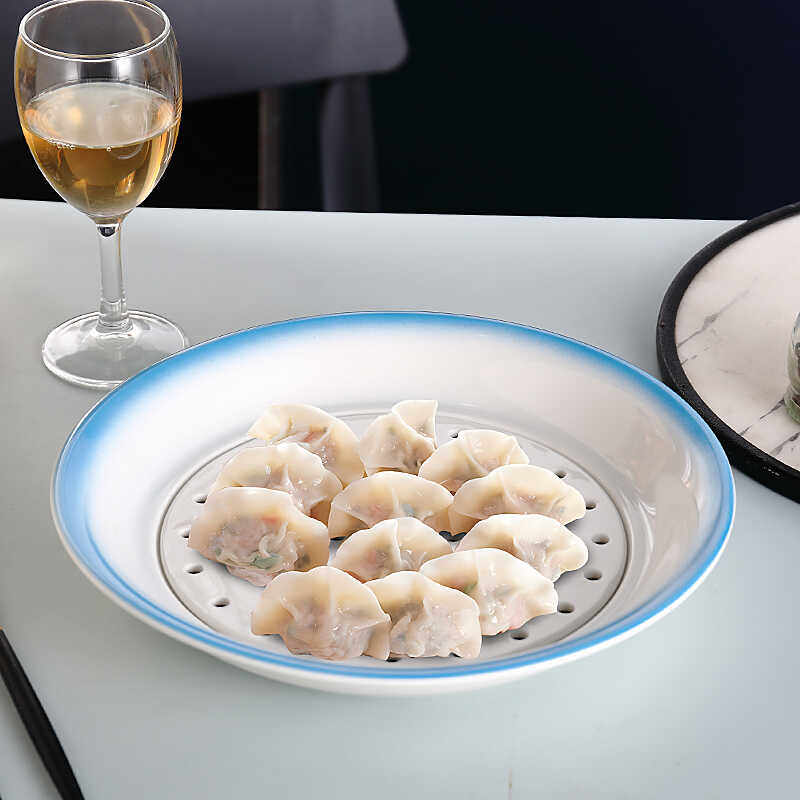 渐变陶瓷饺子盘带沥水创意家用水饺盘大号双层盘汤盘蒸盘可微波炉