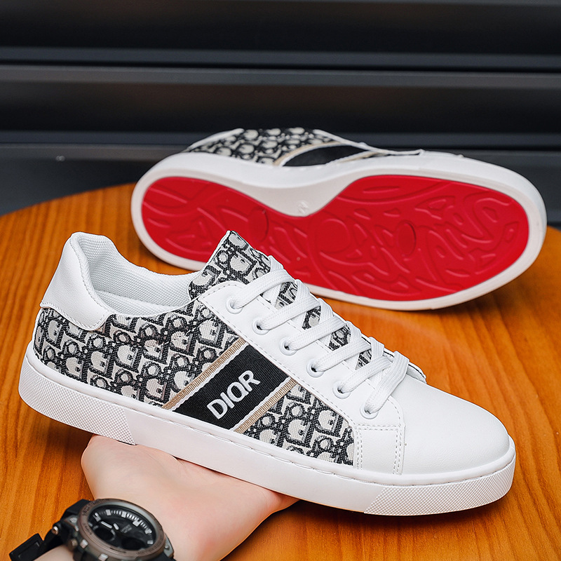 休闲运动新款休闲板鞋D满印拼色滑板鞋耐磨男士鞋红底时尚百搭透