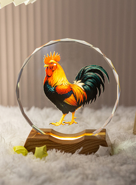 大红公鸡水晶摆件入户玄关装饰