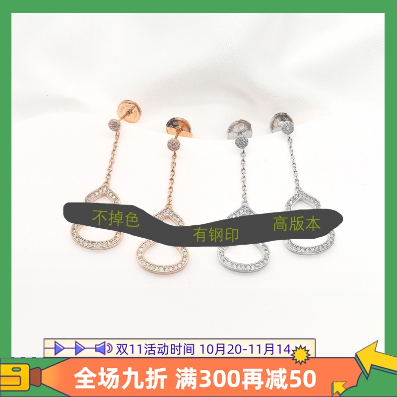 麒麟高版本葫芦耳饰S925银镀18K金满钻镂空女士耳环锆石明星同款