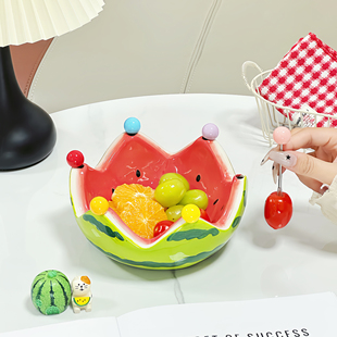 可爱创意西瓜果叉碗高颜值餐具陶瓷冰沙碗家用不锈钢果签果叉收纳