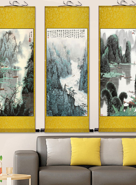 漓江山水画条幅卷轴画丝绸画水墨画靠山图玄关背景画布画绢画国画