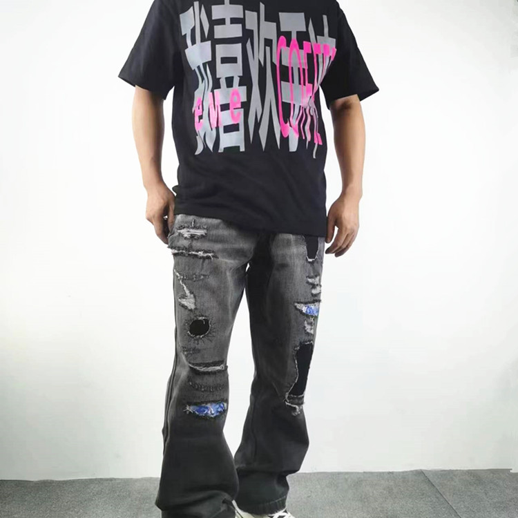 水洗休闲破洞复古高街头牛仔裤