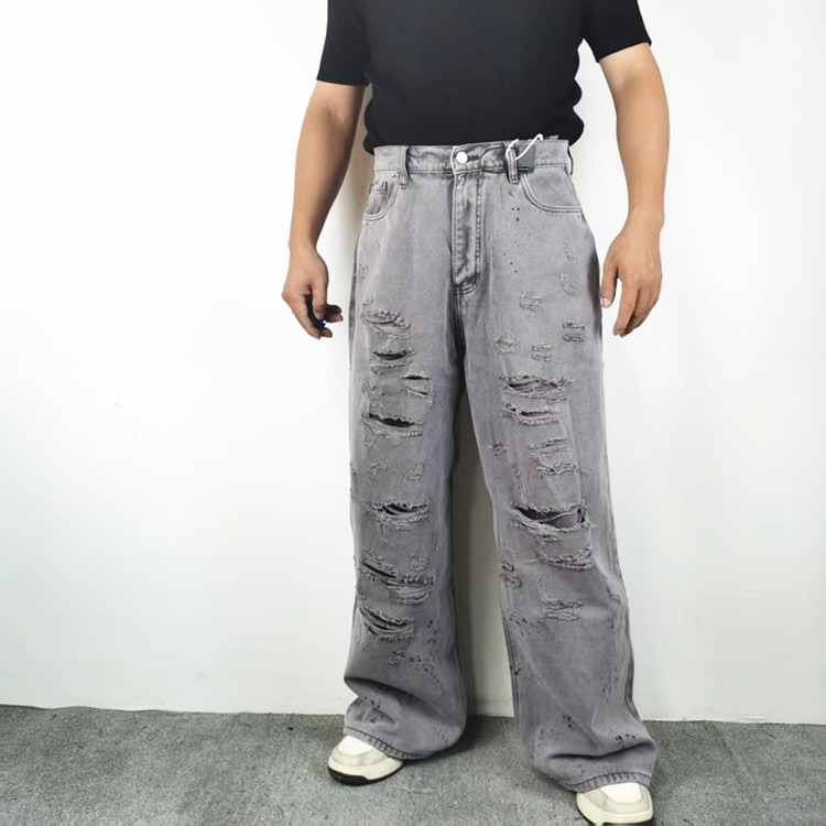 双层糜烂大破坏帆布Baggy工装裤