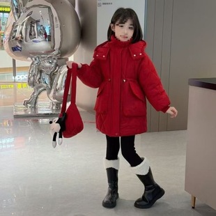 女童棉服免洗冬装2026新款洋气加绒加厚冬季棉袄中长款儿童棉衣女