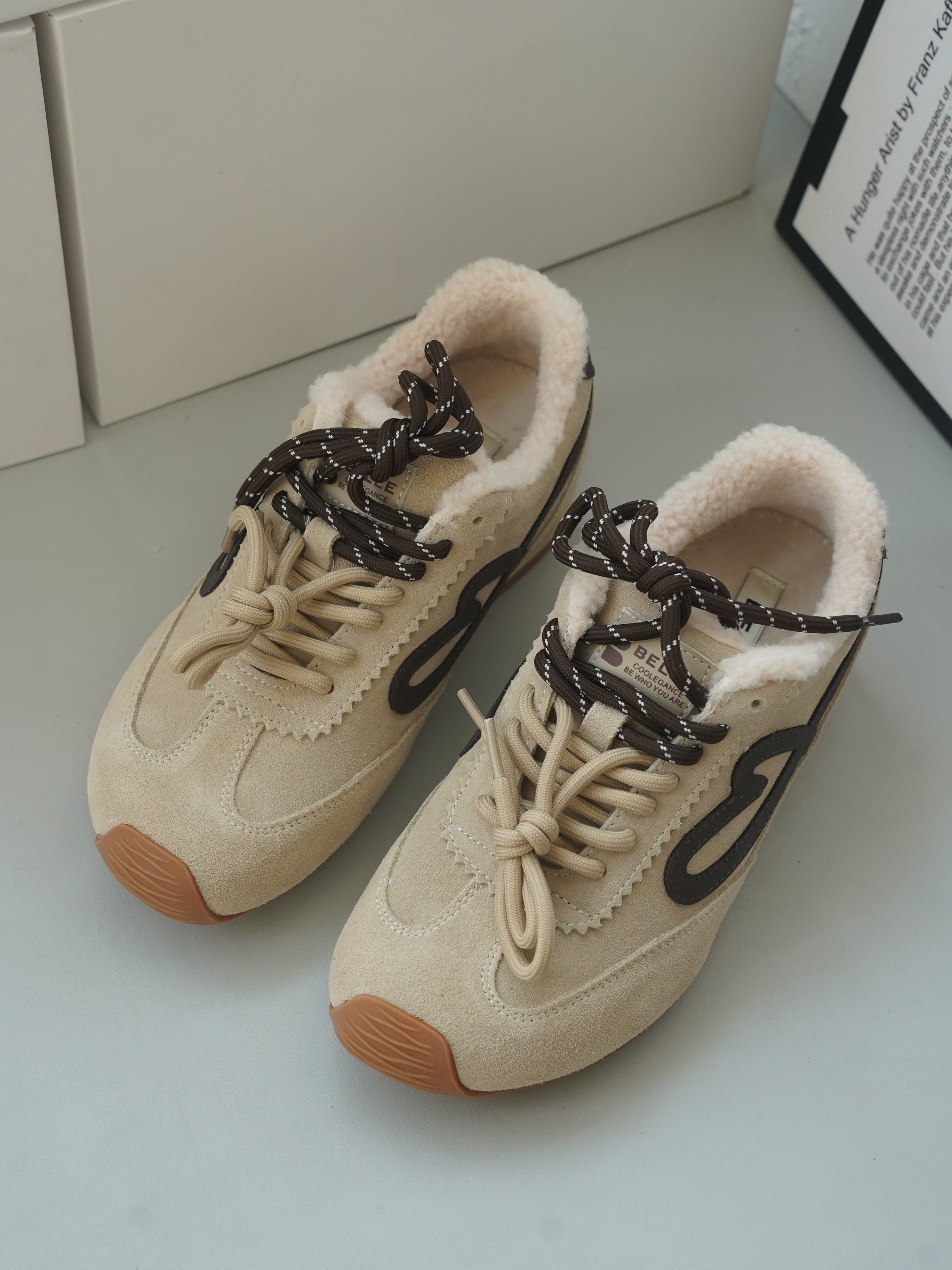 撤柜版~流心糖杏色德训鞋女秋冬季加绒休闲鞋歪头鸳鸯带运动女鞋,女鞋,时尚休闲鞋,淘宝优惠券,粉丝福利购,淘宝优惠卷