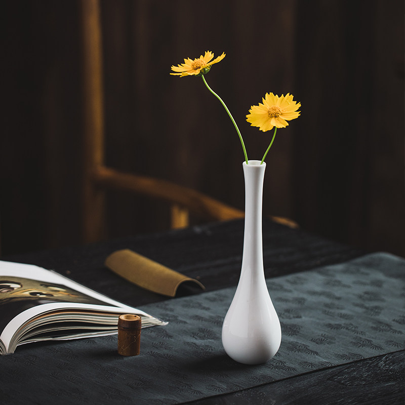 景德镇高白釉小花插陶瓷小花瓶花道茶道家居茶席桌面摆件水培花器,家居饰品,花瓶,淘宝优惠券,粉丝福利购,淘宝优惠卷