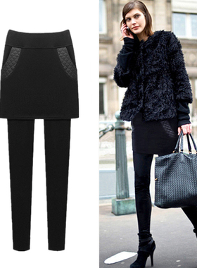 黑色假两件一体打底裤裙女2025年春季新款带裙子修身显瘦包臀裙裤