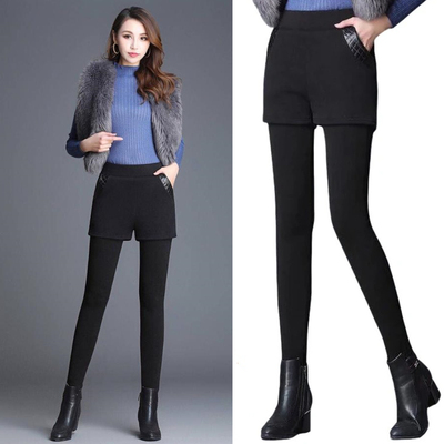 大码加绒加厚假两件打底裤外穿