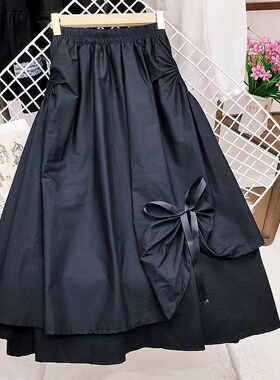 不规则蝴蝶结黑色工装半身裙女2025夏季新款高腰显瘦A字大摆伞裙