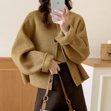 双面羊毛大衣女短款2025秋冬新款韩系温柔高端气质小个子毛呢外套