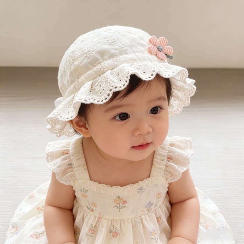 夏季女宝蕾丝渔夫防晒公主帽