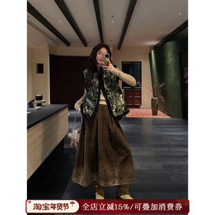 【呼呼专享】三吉黑花【含香客】国风复古做旧半身裙子