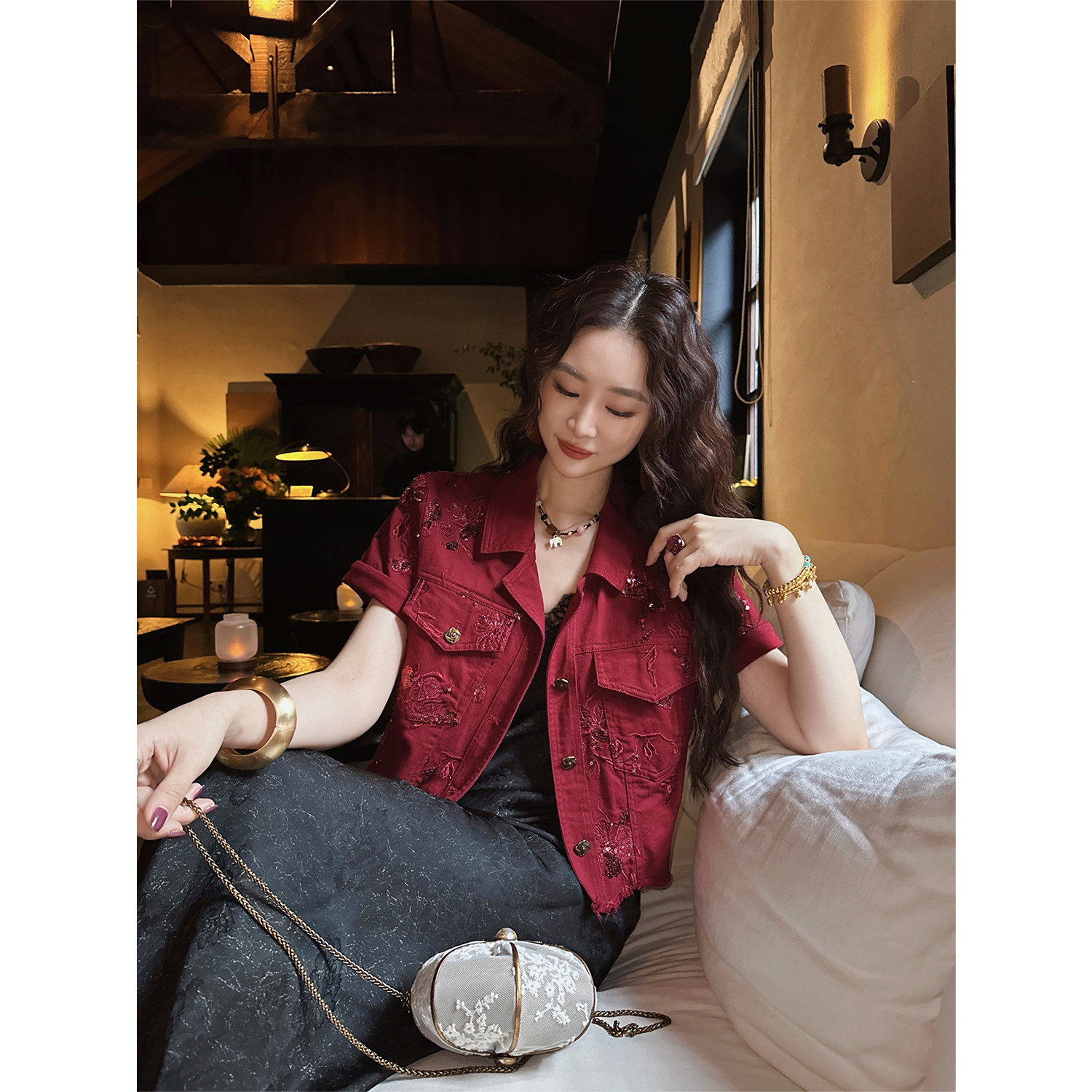 【夏天粉丝专享】【梦星河】牛仔毛边短款女秋季外套钉珠绣花,女装/女士精品,短外套,淘宝优惠券,粉丝福利购,淘宝优惠卷