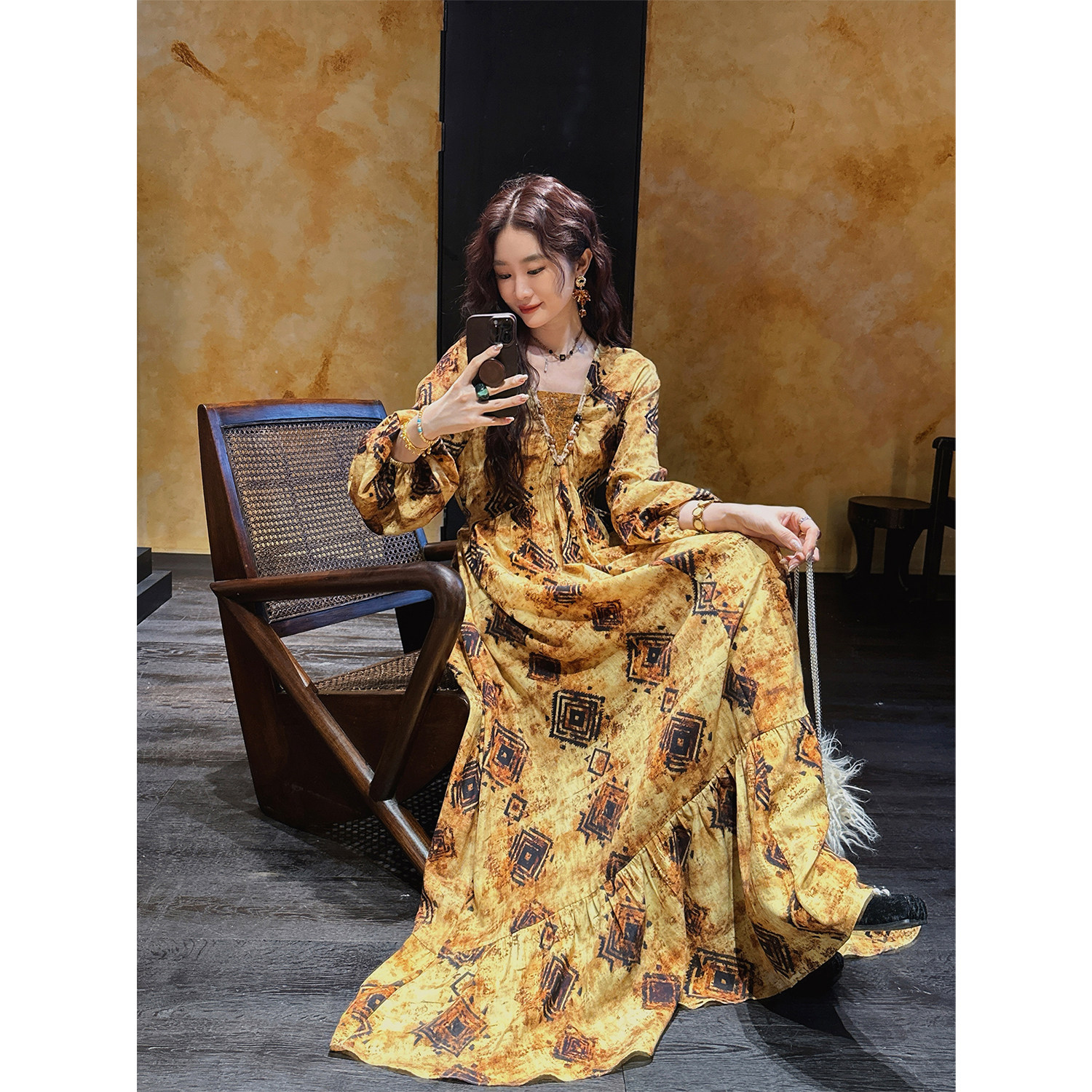 【呼呼专享】【枫林染】新中式剪花天丝侘寂风连衣裙子长裙