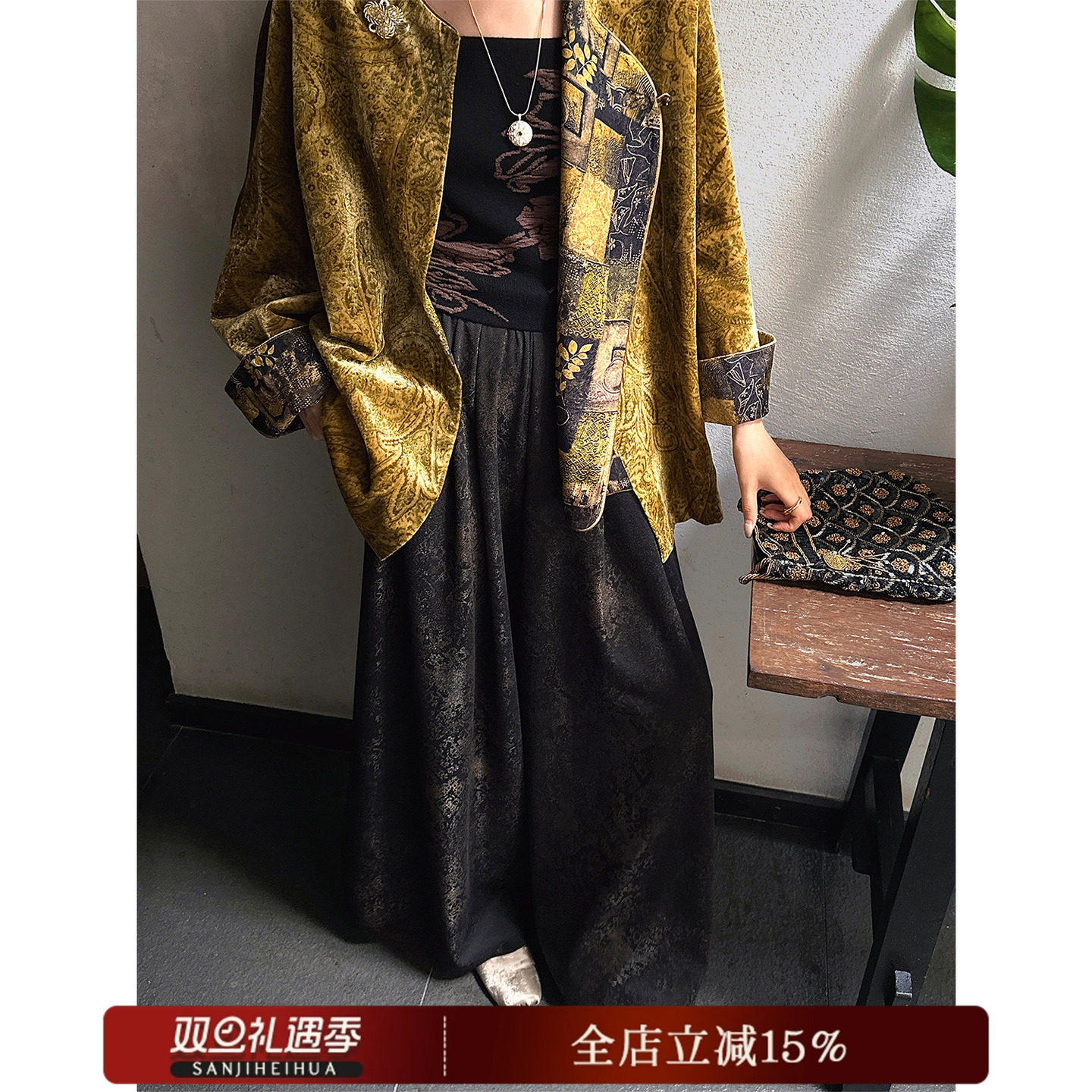 【哼哈冰冰】【流光】烫金腰果花阔腿裤子宽松休闲长裤秋季新款,女装/女士精品,休闲裤,淘宝优惠券,粉丝福利购,淘宝优惠卷