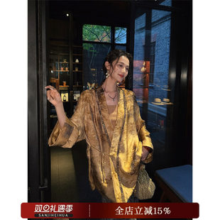 人丝暗纹提花织带禅意袍子外套女2025新款 宛青 秋 呼呼专享