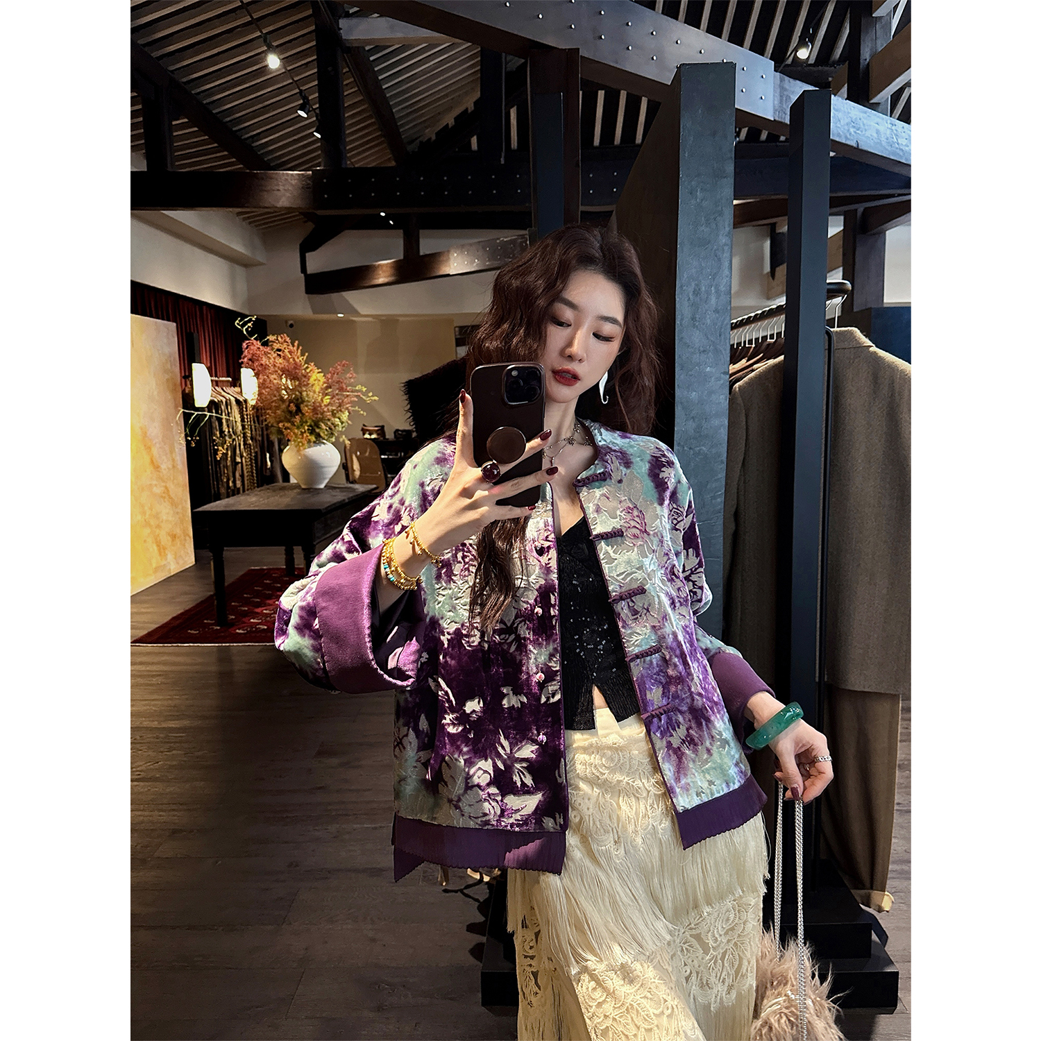 【二米专属】【娥眉秋】新中式丝绒烂花早秋外套女新款国风独特潮