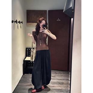 【呼呼严选专享】【久安】女裤子2025新款棉麻提花设计款灯笼裤宽