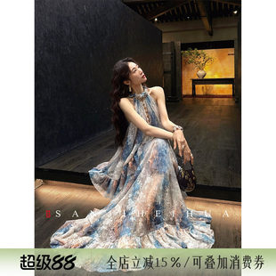 【夏天粉丝专享】三吉黑花【与花舞】新中式珠片蕾丝荷叶边连衣裙