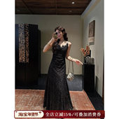 呼呼专享 三吉黑花 梦马 织金蕾丝连衣裙子冬装 吊带长裙潮