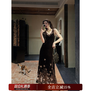 新中式 花本汐 蕾丝绒巨好看早秋连衣裙子背心长裙 呼呼专享
