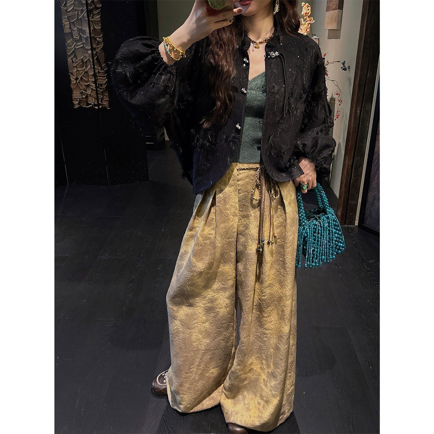 【呼呼专享】【攸沐】扎染提花阔腿裤子宽松bf慵懒风休闲长裤,女装/女士精品,休闲裤,淘宝优惠券,粉丝福利购,淘宝优惠卷