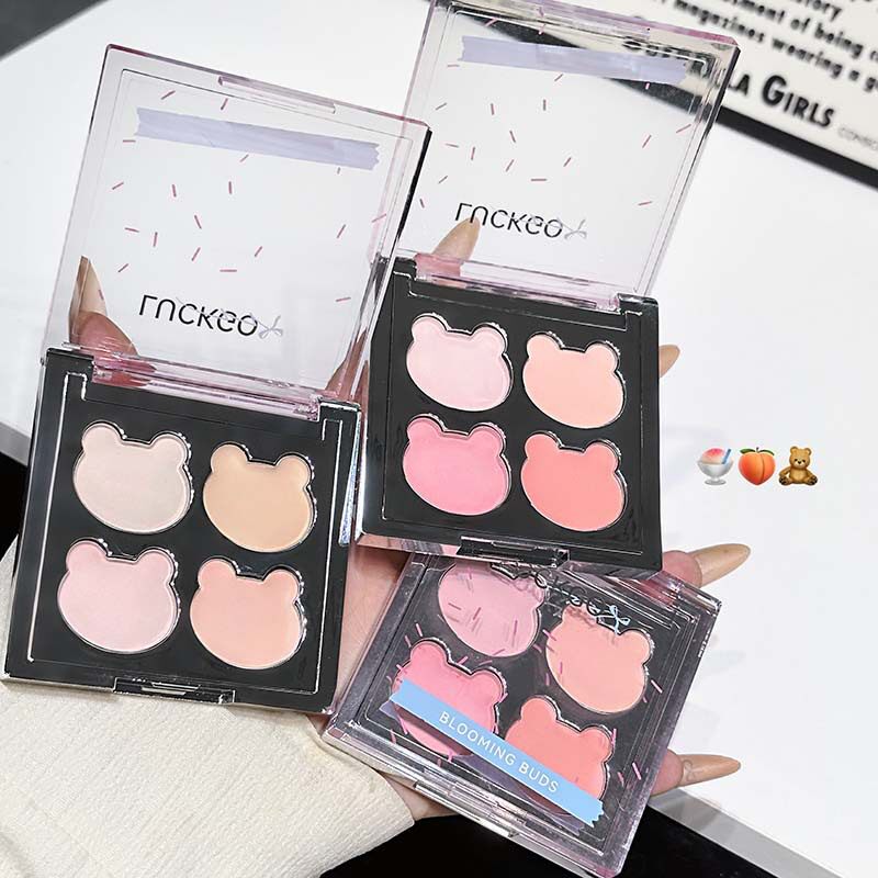 LUCKGO嘭润小熊四色高光盘哑光氛围感腮红膏修容粉眼影一体多用