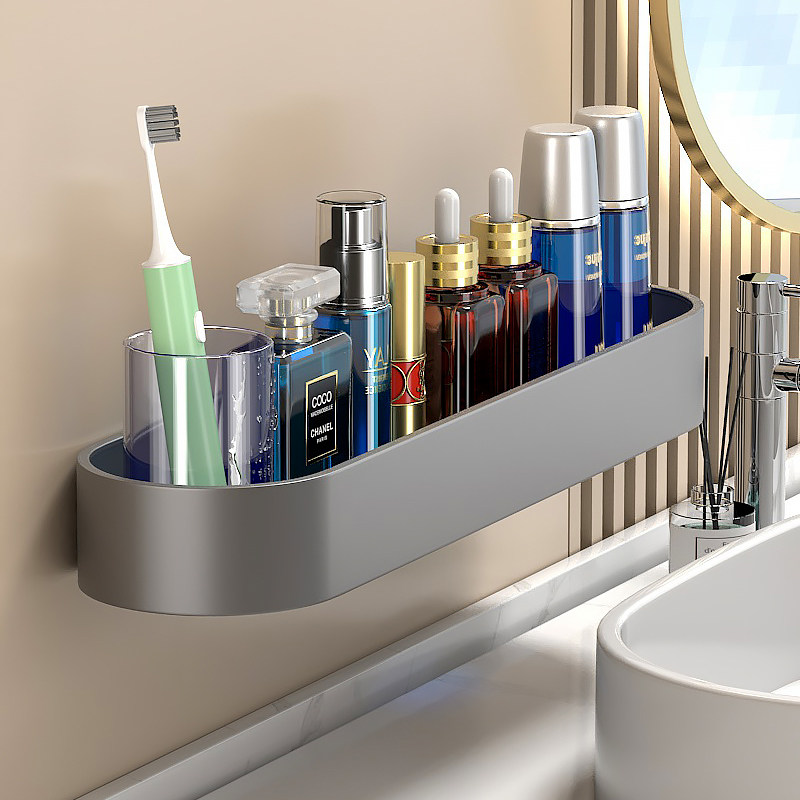 化妆室置物架浴室免打孔洗漱台洗手间墙上壁挂式化妆护肤品收纳盒
