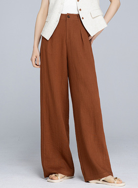 Eworld25夏垂感休闲阔腿裤女天丝亚麻松弛感高腰显瘦拖地裤X85137