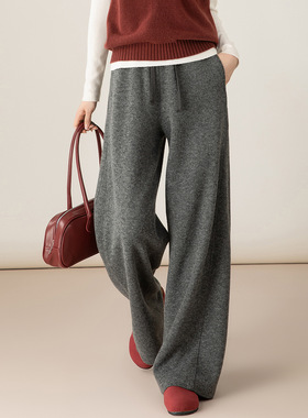 Eworld25秋季 垂感羊毛卫裤女加厚保暖休闲直筒阔腿裤X85659