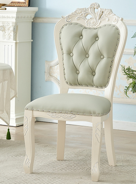 欧式餐椅家用白色简约实木雕花椅法式书桌洽谈椅休闲酒店餐厅椅子