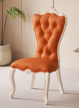 欧式餐椅实木椅子家用法式餐椅靠背饱满酒店家用皮艺餐桌椅休闲椅