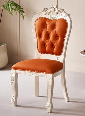 欧式实木餐椅简约家用凳子休闲餐厅书桌椅软包椅酒店民宿雕花木椅