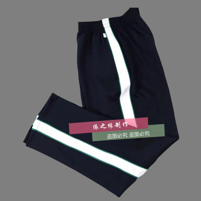 河北石家庄来图定制校服裤春秋藏青拼白色墨绿色细条冬季加绒裤子