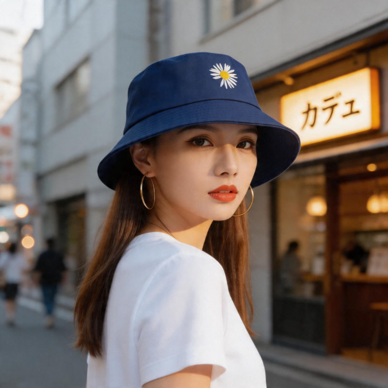 小雏菊刺绣渔夫帽女潮牌出游盆帽