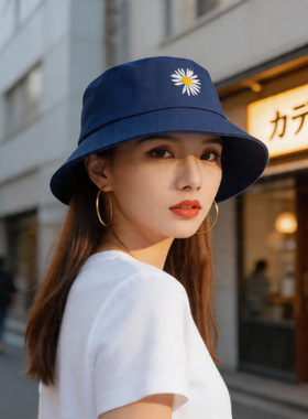 小雏菊刺绣渔夫帽女潮牌出游盆帽