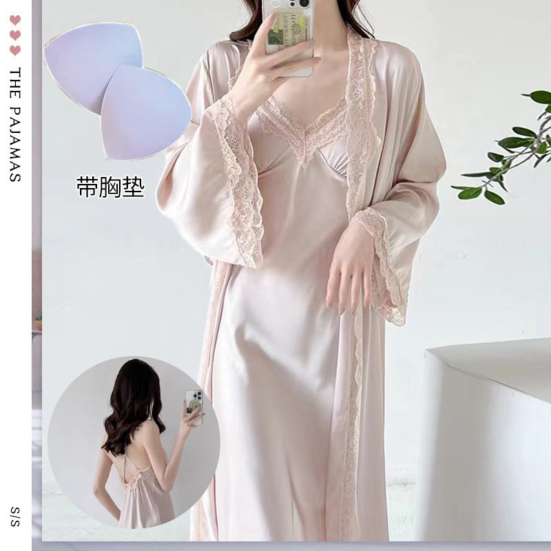 夏季新款性感长款吊带裙睡袍两件