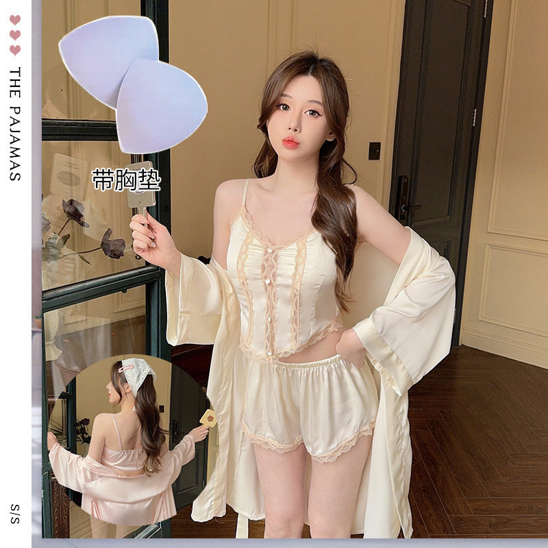 女纯欲甜美蕾丝吊带睡衣缎面雪纺