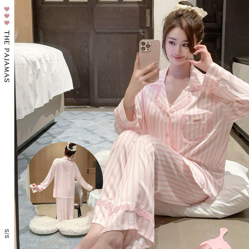 家居服睡衣条纹甜美舒适长袖家居