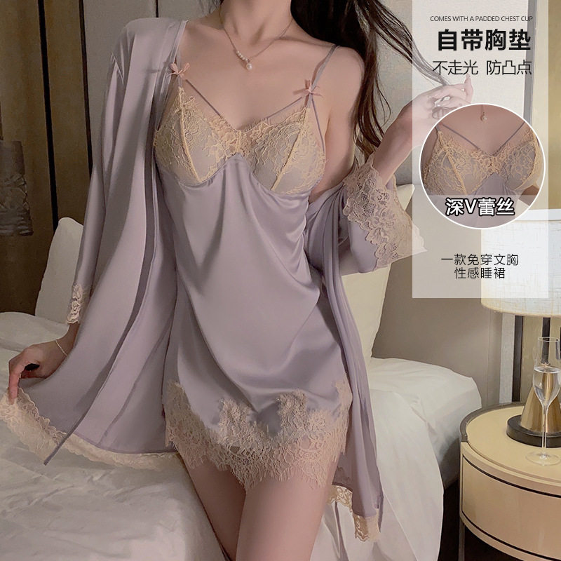 DZ瑰若高级性感加胸垫聚拢睡裙露