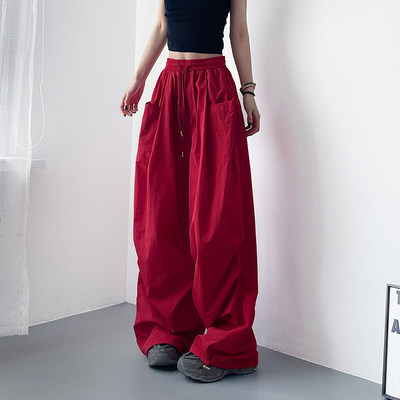 轻薄工装裤女大码夏季新款宽松美式胖mm冰丝酷飒风阔腿运动裤速干