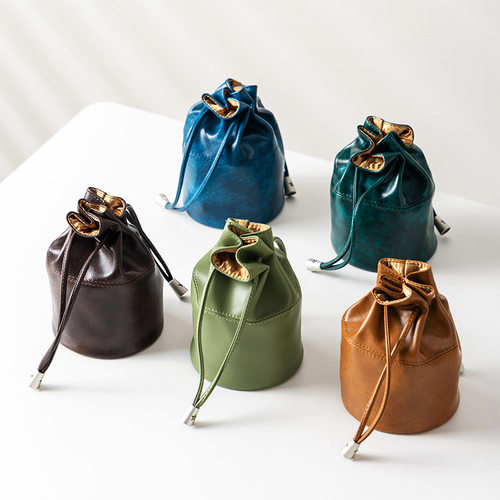 高档皮质茶具收纳袋便携束口袋