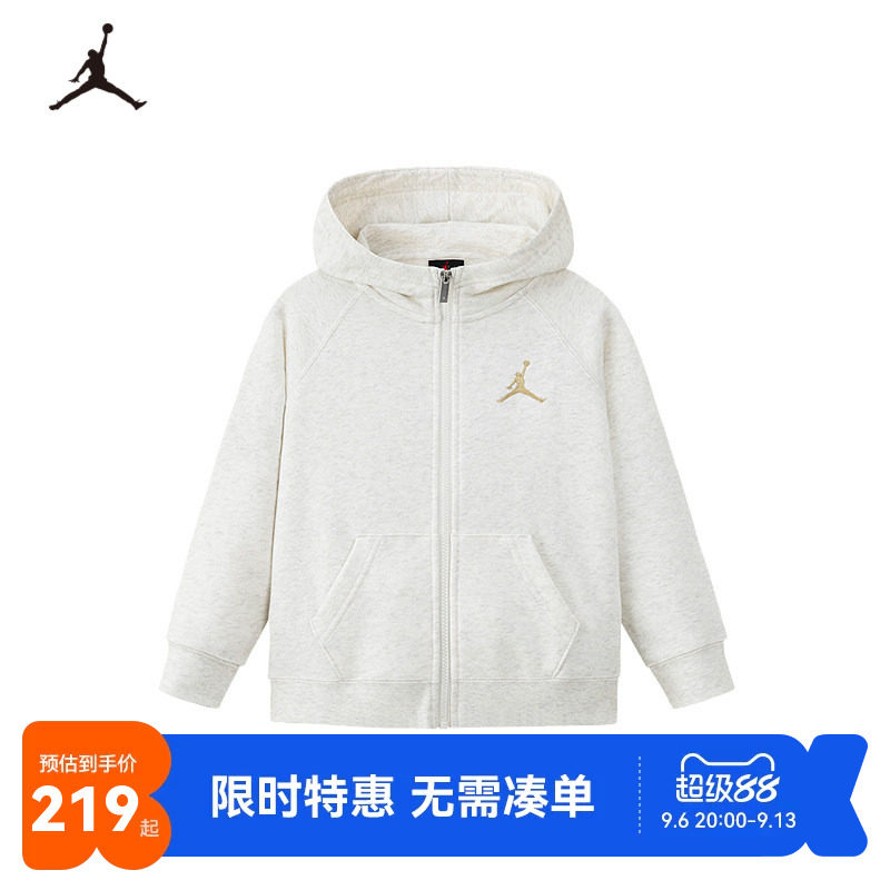 JORDAN儿童秋季连帽卫衣外套飞人logo青少年宽松拉链帽衫男女童衣图片