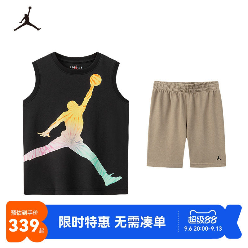 Jordan小童运动套装夏季男童渐变飞人无袖背心宽松五分短裤两件套
