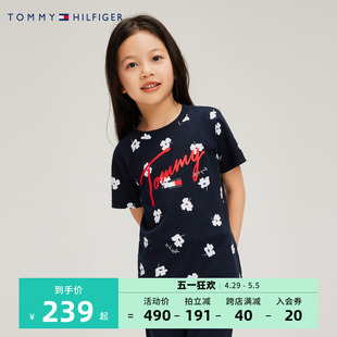 女童短袖 TOMMY儿童装 中大童纯棉上衣宝宝透气打底衫 新品 潮 T恤夏季