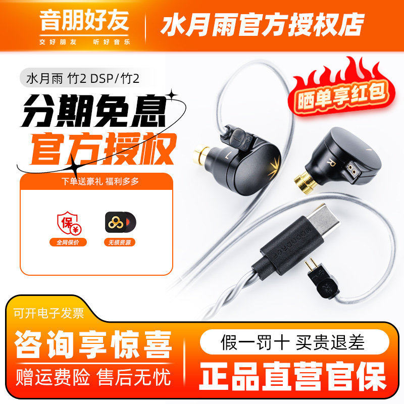 水月雨 竹2 DSP解码 入耳式耳机typec可换线HiFi发烧有线带麦耳塞