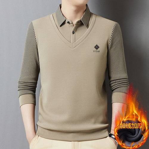 加绒加厚男士假两件Polo衫